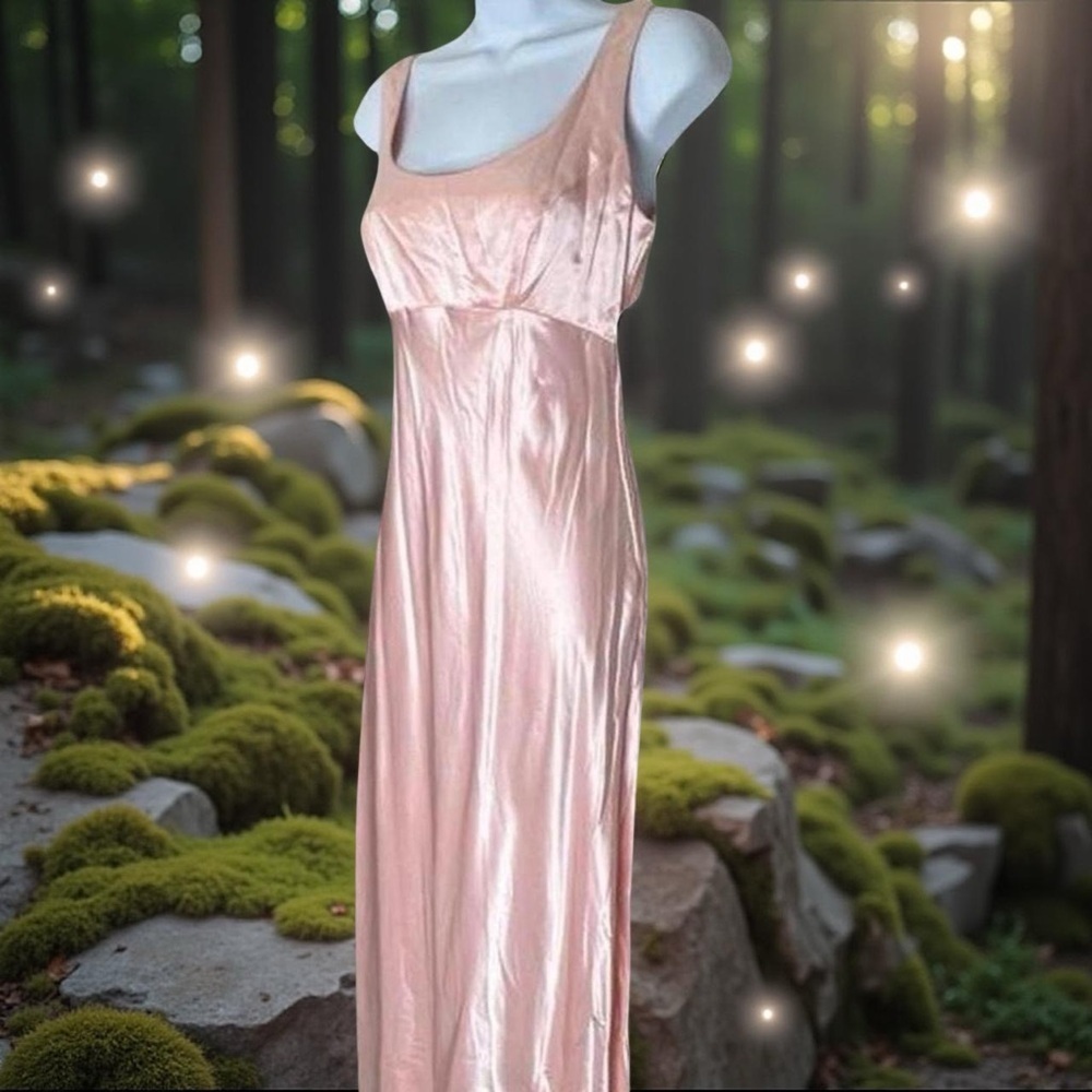 Vintage 90s Prom Dress Satin Lace Up Pink Embellished Gown Fairycore Ethereal
